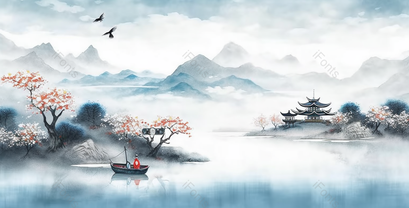 唯美水墨画中国风意境山水画手绘插画背景,插画/手绘图,插画/手绘图库,插画/手绘图下载,插画/手绘